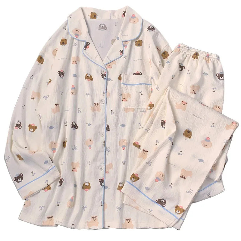 Postpartum Clothing Cartoon Bear Autumn Long Sleeve Outerwear Pajama Women Set Home Clothes Maternity Ladies Sleepwear Hoemwear