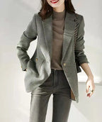 Green Jacket Coats for Women Skinny Plaid Outerwears Korean Fall Clothes  Simple Cheap Stylish in Promotion Check Blazer Woman