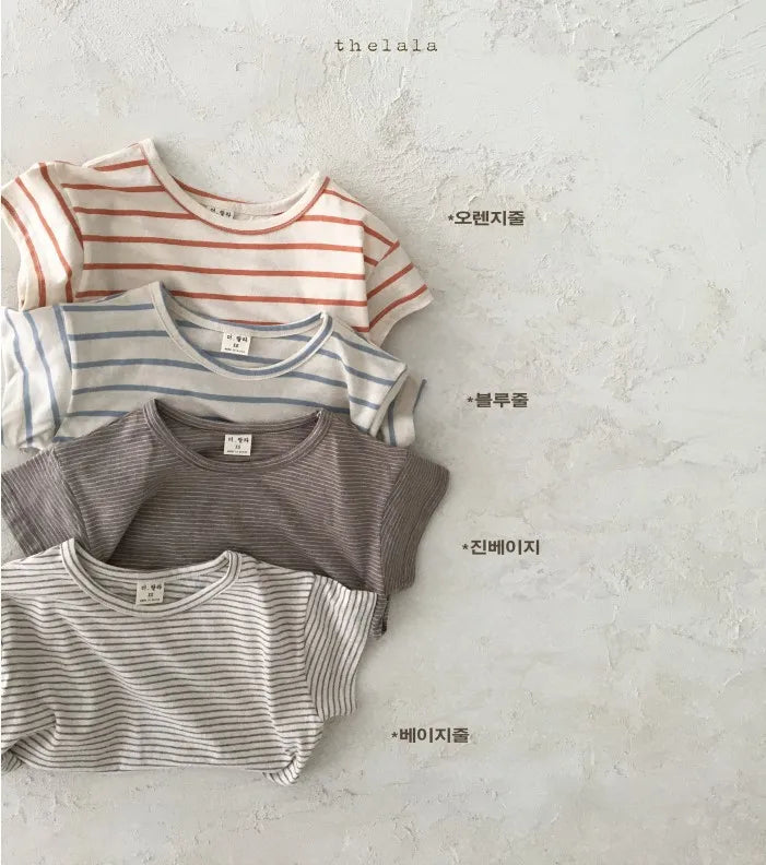 Baby Boy Stripe Shirt Summer Casual Short Bat Sleeve Kids Shirt
