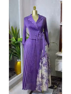 2025 Spring New Miyake Pleated A-line Dress Elegant Suit Collar Mid To Long Style Waist Cinching Slimming Women Folds Skirt