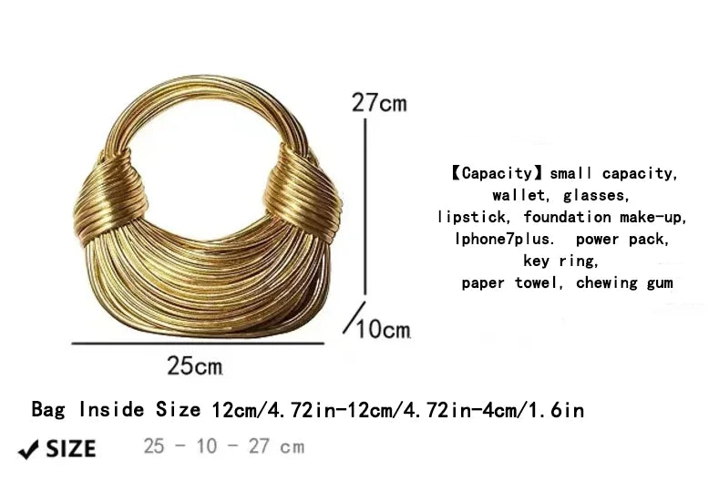 Women 2025 New Gold Luxury Designer Brand Handwoven Noodle Bags Rope Knotted Pulled Hobo Silver Evening Clutch Chic