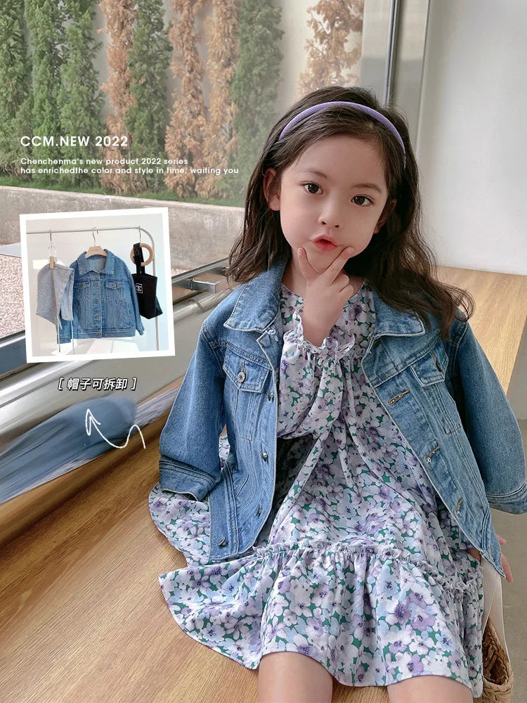 Girl Denim Jacket Spring and Autumn Children's Casual Jeans Clothes Little Girl Baby Denim Coat