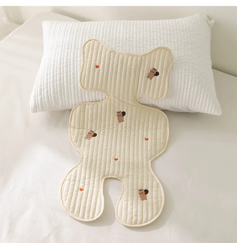 Baby Stroller Seat Cushion Pad Bear Bunny Embroidery All Seasons Cotton Breathable Cart Mattress Infant Newborn Pram Accessories
