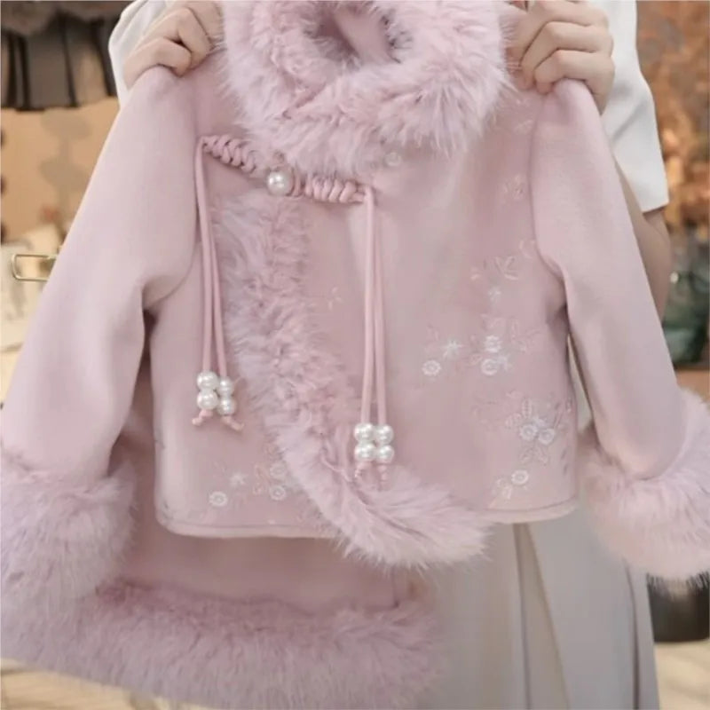 Girls' Winter Embroidery Chinese Style Clothing Set 2026 New Chinese Style Children's Fashion Coat Half Skirt 2-Piece Set LI638