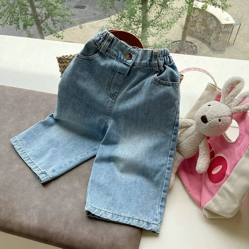 New Kids Jeans 2-6 Years Childrens Loose Wide Leg Pants Girls Simple Solid Color Trousers Fashion Jeans