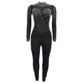 Women's Glittery Rhinestones Gymnastics Jumpsuit Sheer Mesh Patchwork Mock Neck Long Sleeve Dance Rompers One-piece Bodysuit