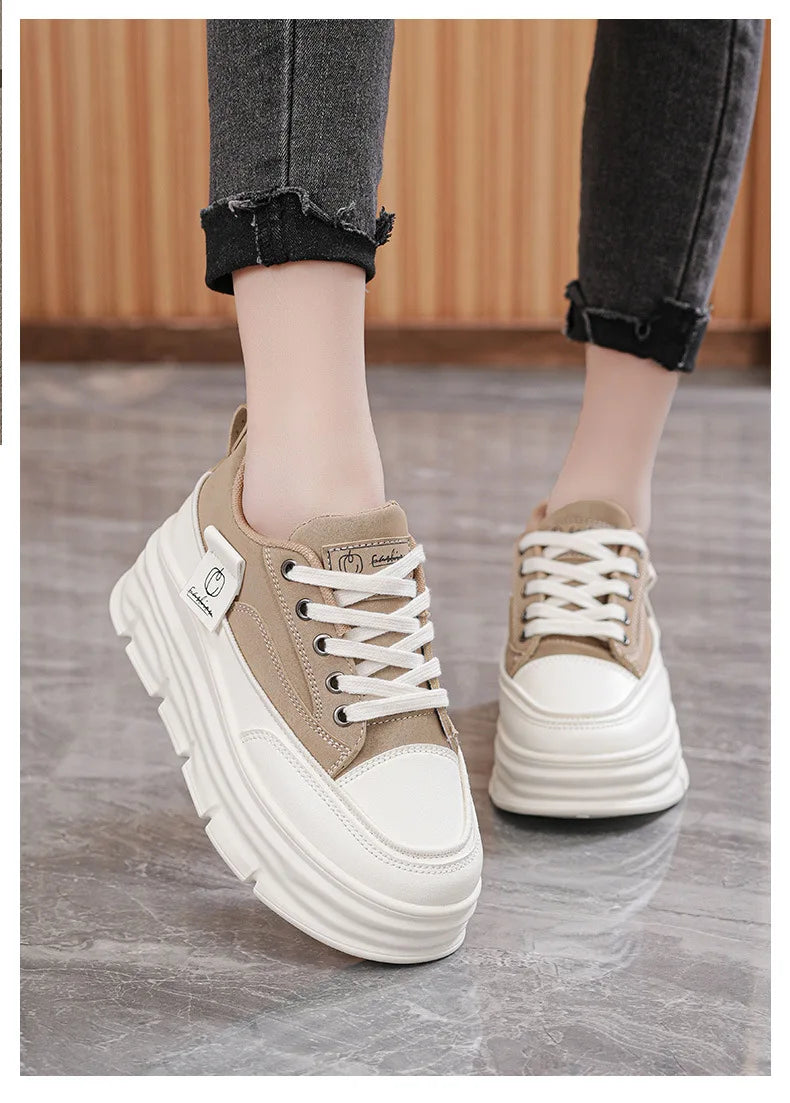 Shoes2025 Women Autumn Trend New Woman Flats Shoes Chunky Lace-up Soft-sole Casual Sneakers Female Vulcanized Shoe Walking Shoe