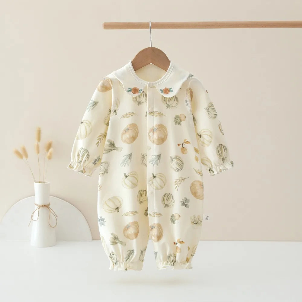 Spring and Autumn Baby Pure Cotton Velvet Jumpsuit with Plant Pattern Printed Baby Girl Clothing High Quality Baby Girl Clothing