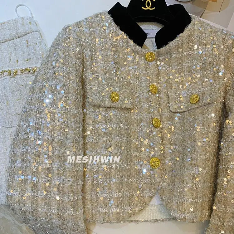 Thickened Coat Heavy Embroidery Sequins Short Coat 2024 New Tweed Top