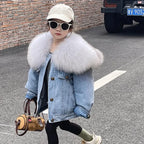 Winter New Children's Denim Parkas Nature Big For Fur Collar Design Thicker Warm Fur Coat Girls Down Jacket A3073