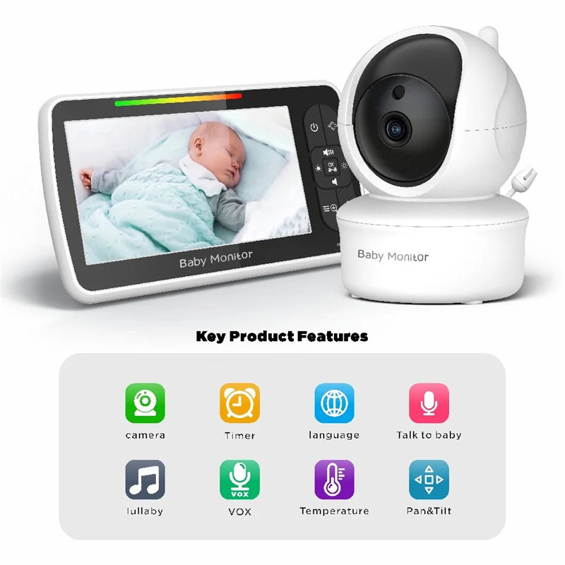 Babystar 5inch Video Baby Monitor with Remote Pan-Tilt-Zoom Camera and Audio.Two Way Talk VOX Mode Lullabies BabyPhone