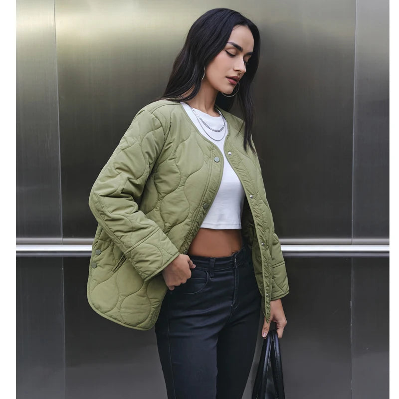 MUJER Black Quilted Jacket Women Padded Demi-season Jackets for Women Long Sleeve Winter Coat Female Outerwears Women's Jacket