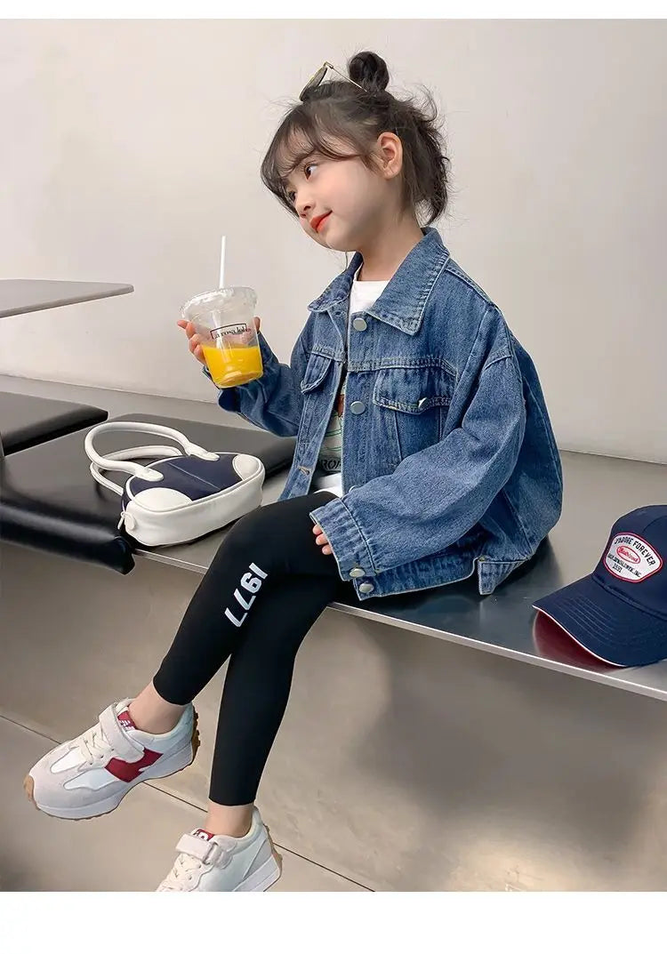 Girl Denim Jacket Spring and Autumn Children's Casual Jeans Clothes Little Girl Baby Denim Coat