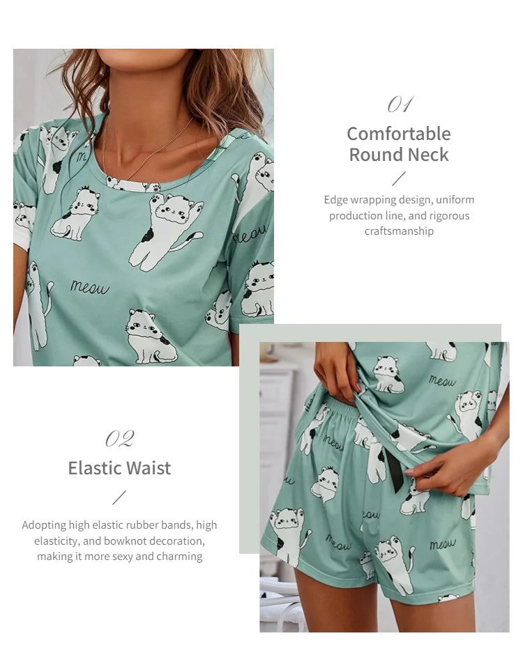 Women Pajamas Sets Short Sleeve