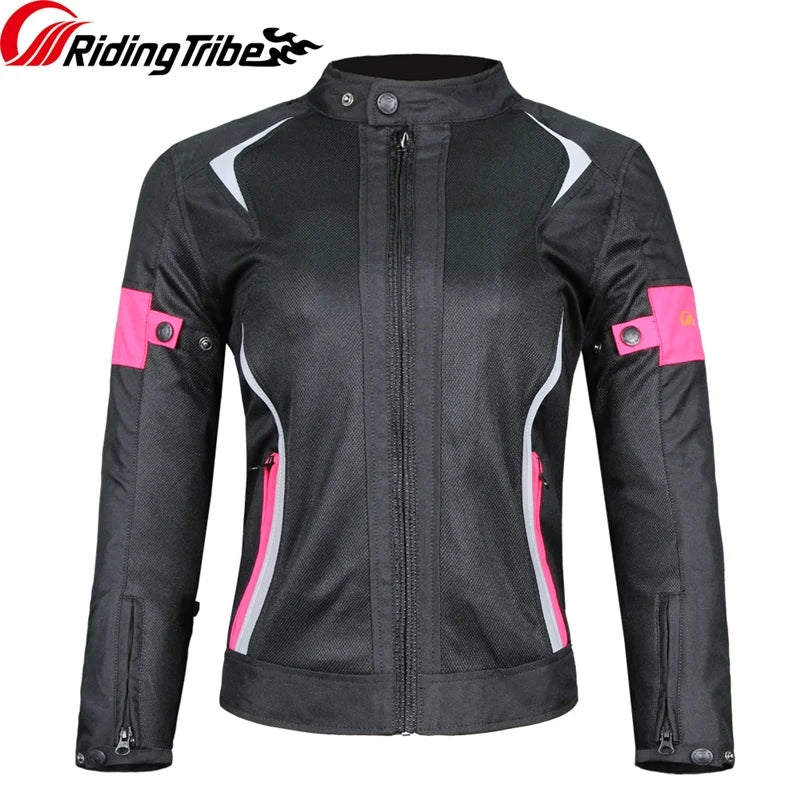Woman Lady Girl Motorcycle Jacket Summer Breathable Motorbike Armor Coat with 5pcs Protective Pads and Waterproof Liner JK-52