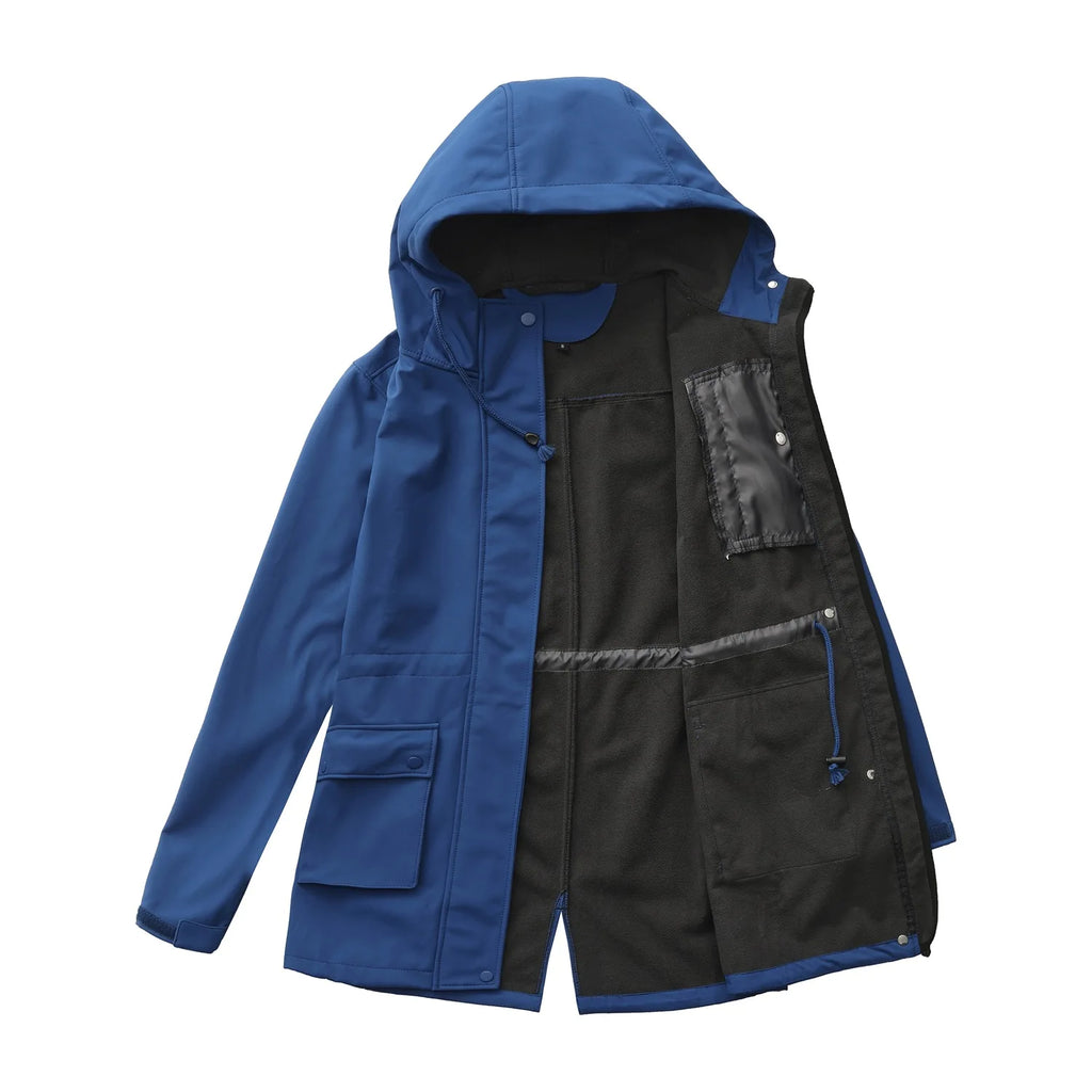 Waterproof Autumn Women's Mountaineering Coat Solid Big Pockets Hooded Loosse Female's Jacket Windproof Thermal outwear For Lady