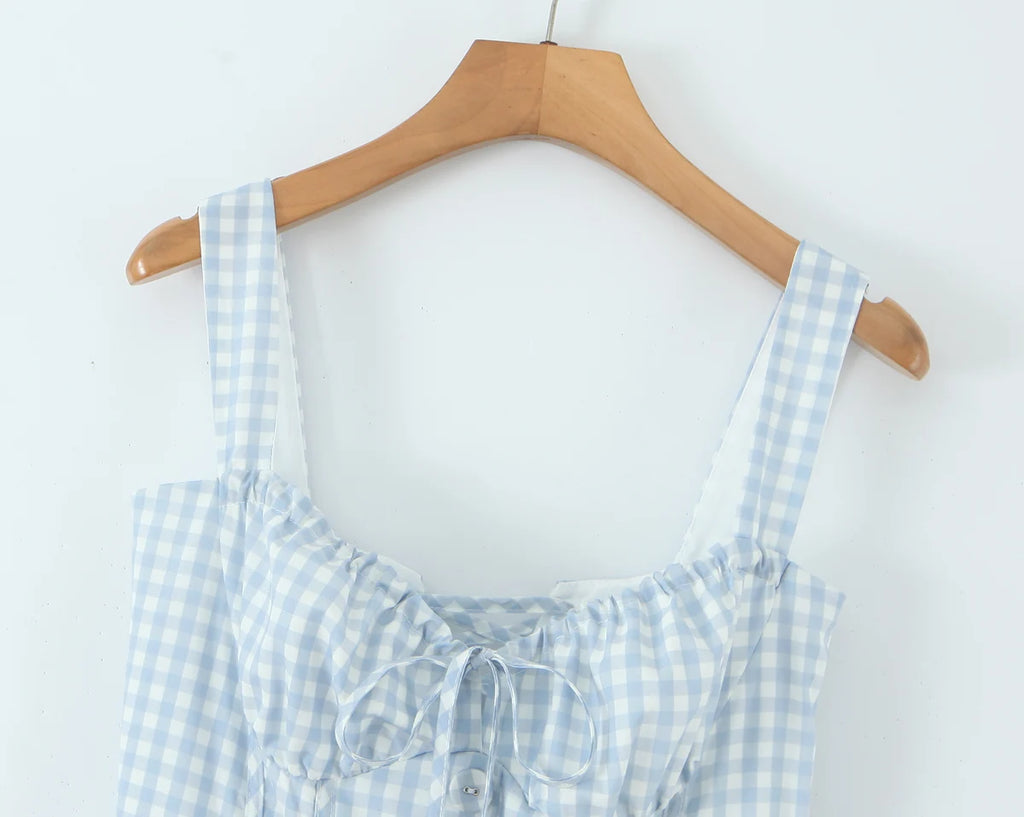 2025 summer new product women's clothing fashionable, fresh, sweet and elegant waist-hugging lace-up design suspender dress