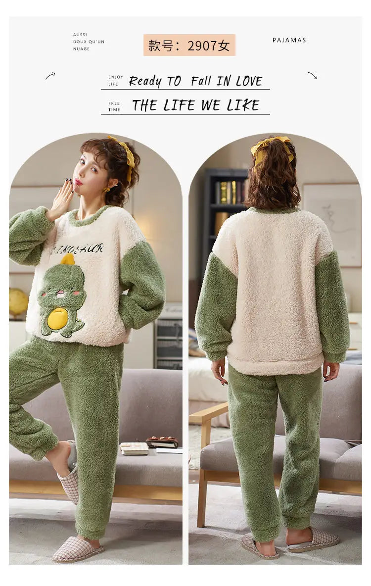 Couples Pajamas Women Men Winter Thicken Pyjamas Sleepwear