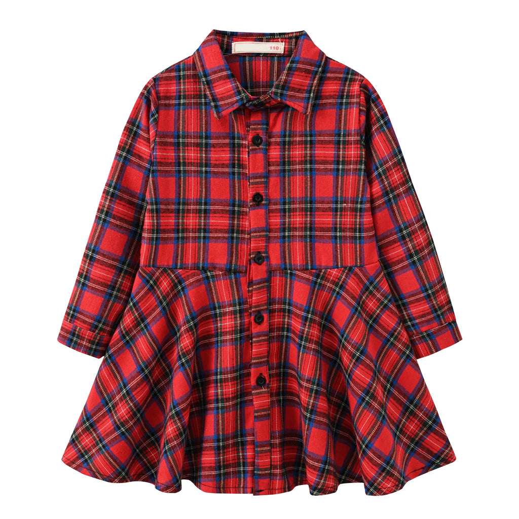 Girl's Shirt,Long Sleeve Girls Checked Dress,Fashion Sweet Teens Blouse,Lapel Letter Print Children's Plaid Tops,Princess Dress