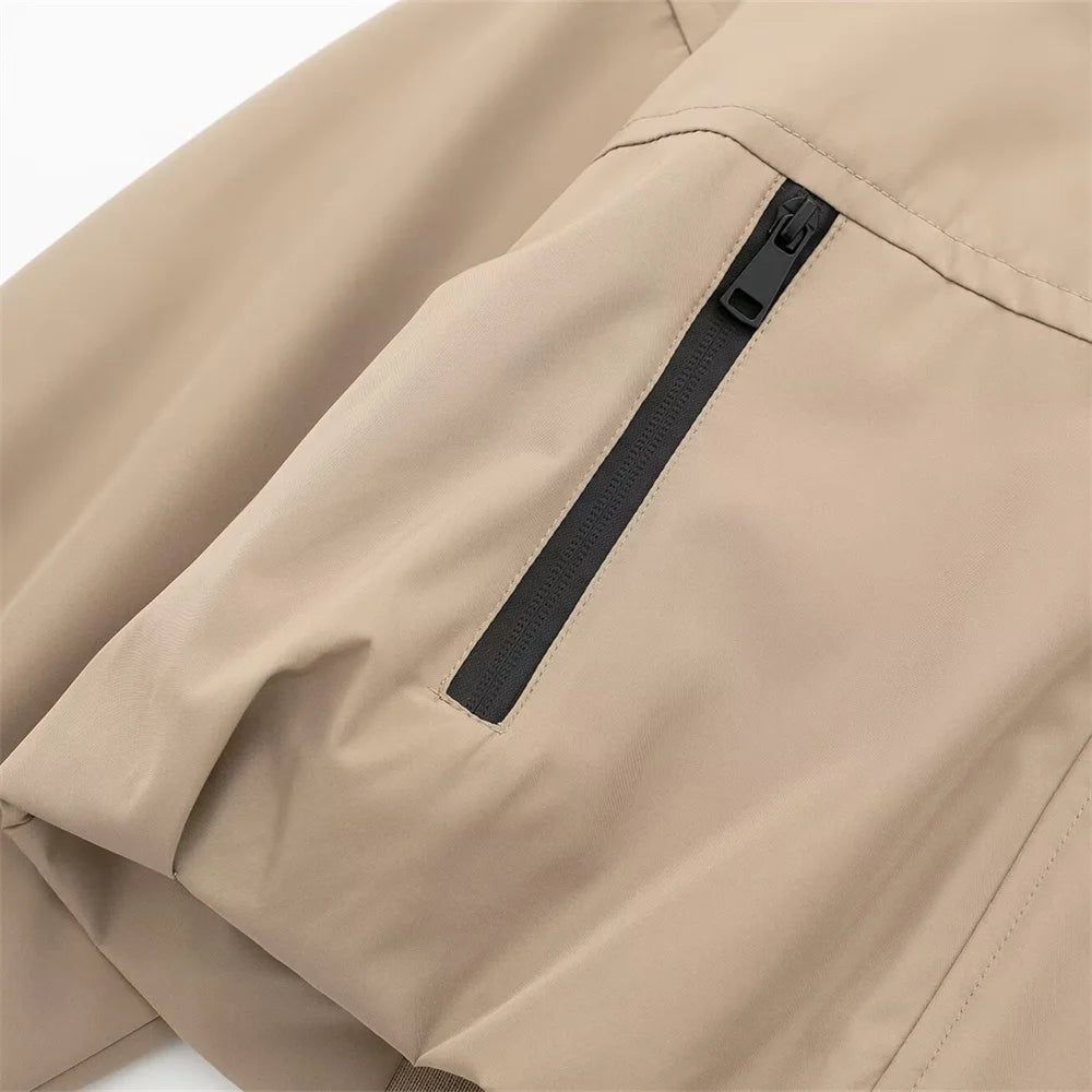 Autumn New Product Women's Stand up Collar Hoodie Long Sleeve Zipper Decoration workwear Style Short Jacket Coat