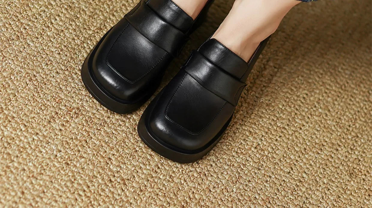 Shoes for Women Retro British Style Thick High Heels Loafers Platform Leather Shoes 2024 summer new French Square Toe Women Shoe