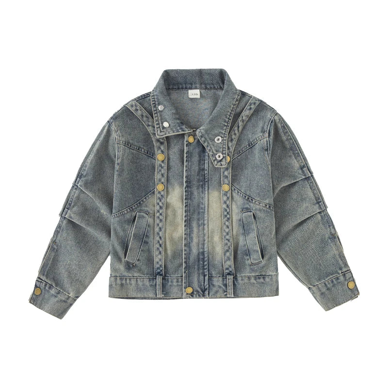 Cowgirl Streetwear Blue Denim Jacket Girl Harajuku Washed Distressed Jacket For Kids Child Gothic Punk Ripped Jeans Coat 5-14 T