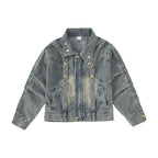 Cowgirl Streetwear Blue Denim Jacket Girl Harajuku Washed Distressed Jacket For Kids Child Gothic Punk Ripped Jeans Coat 5-14 T