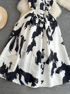 Faionable Ele Vest Long Dr High Waist Slim A-Line Print Maxi Skirt round Ne Svel Women's Summer Dr