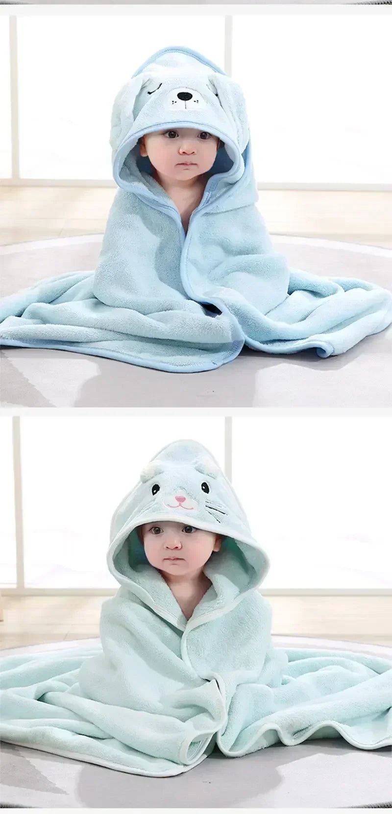 Baby Bath Towel Cartoon Animal Newborn Girl Boy Wrap Blanket Absorbent Baby Bathrobe Hooded Coral Fleece Bath Towels 0-12 Months