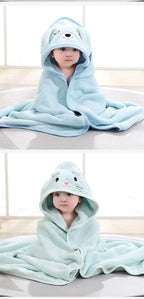 Baby Bath Towel Cartoon Animal Newborn Girl Boy Wrap Blanket Absorbent Baby Bathrobe Hooded Coral Fleece Bath Towels 0-12 Months
