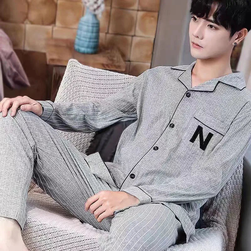 Pajamas for Men, Spring and Autumn Long-Sleeved Cardigans