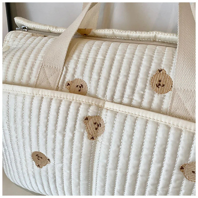 New High-capacity Mummy Bag Embroidered Bear Mother and Baby Handbag Baby Bottle Diaper Portable Baby Stroller Bag