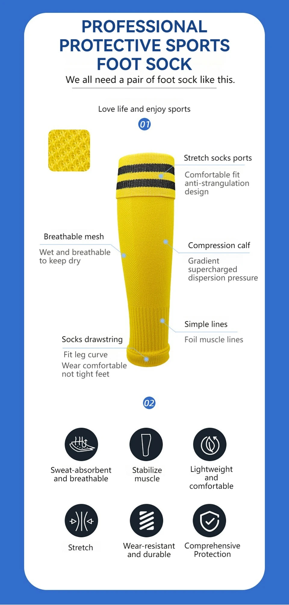 Loogdeel 1Pair Football Sock Calf Sleeves Adult Knee Protection Sports Socks High Tube Breathable Soccer Leg Warmers Shin Guard