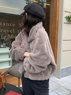 Women Autumn Winter Thicken Warm Coat Stand-Collar Loose Fur Plush Zipper Jacket Soft Comfortable Casual Simple Solid Outerwear
