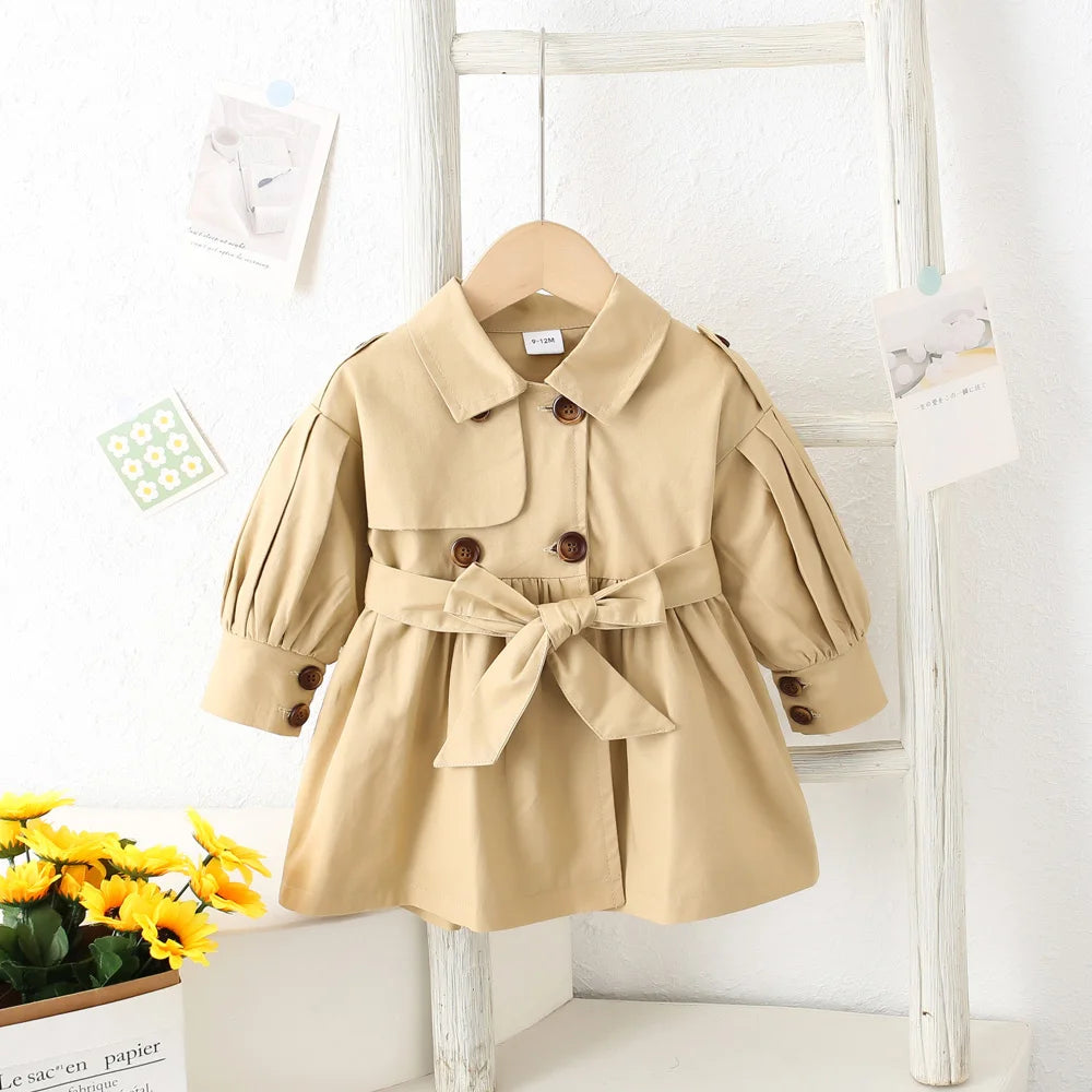 Trench Coat For Girl Children's Spring Cute Long Jacket 2024 New Kids Khaki Casual Outerwear Baby Khaki Fashion Windbreaker ﻿