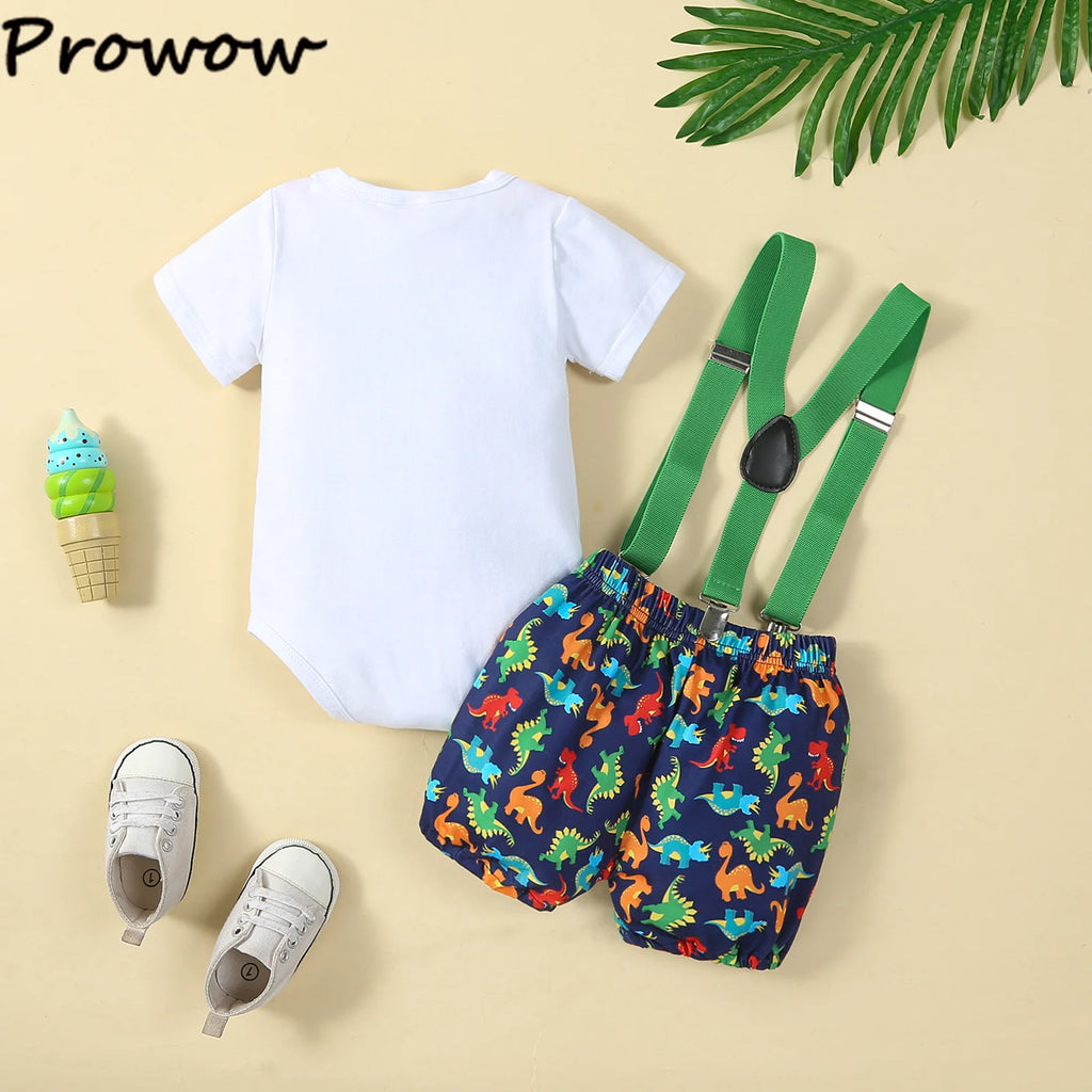 Baby Boys Birthday Outfits Sets Balloon Letter"1" Bodysuit and Y-back Suspender Shorts 1 Year Birthday Baby Cake Smash Clothes