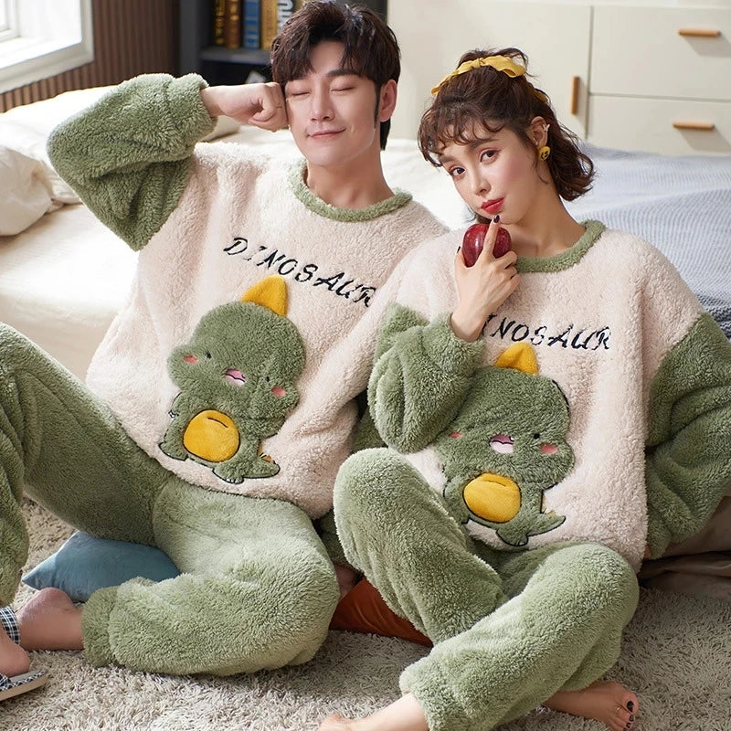 Couples Pajamas Women Men Winter Thicken Pyjamas Sleepwear