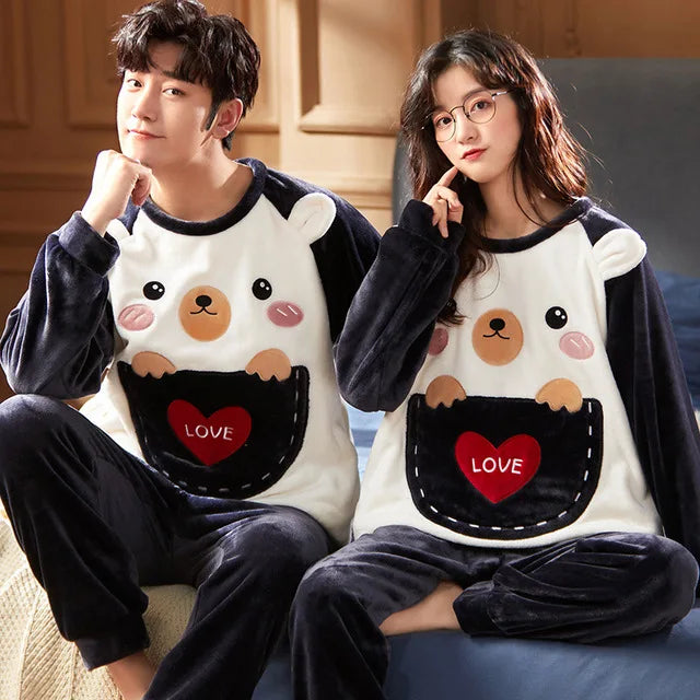 Couples Pajamas Women Men Winter Thicken Pyjamas Sleepwear
