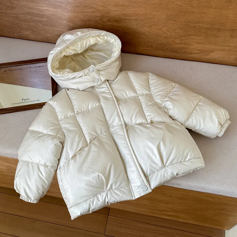 Children's Jacket Girl Thickened Cotton Padded Hooded Puffer Coat 4-8Y Boys Girls Warm Winter Clothes for Kids Shiny Outerwear