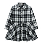 Girl's Shirt,Long Sleeve Girls Checked Dress,Fashion Sweet Teens Blouse,Lapel Letter Print Children's Plaid Tops,Princess Dress