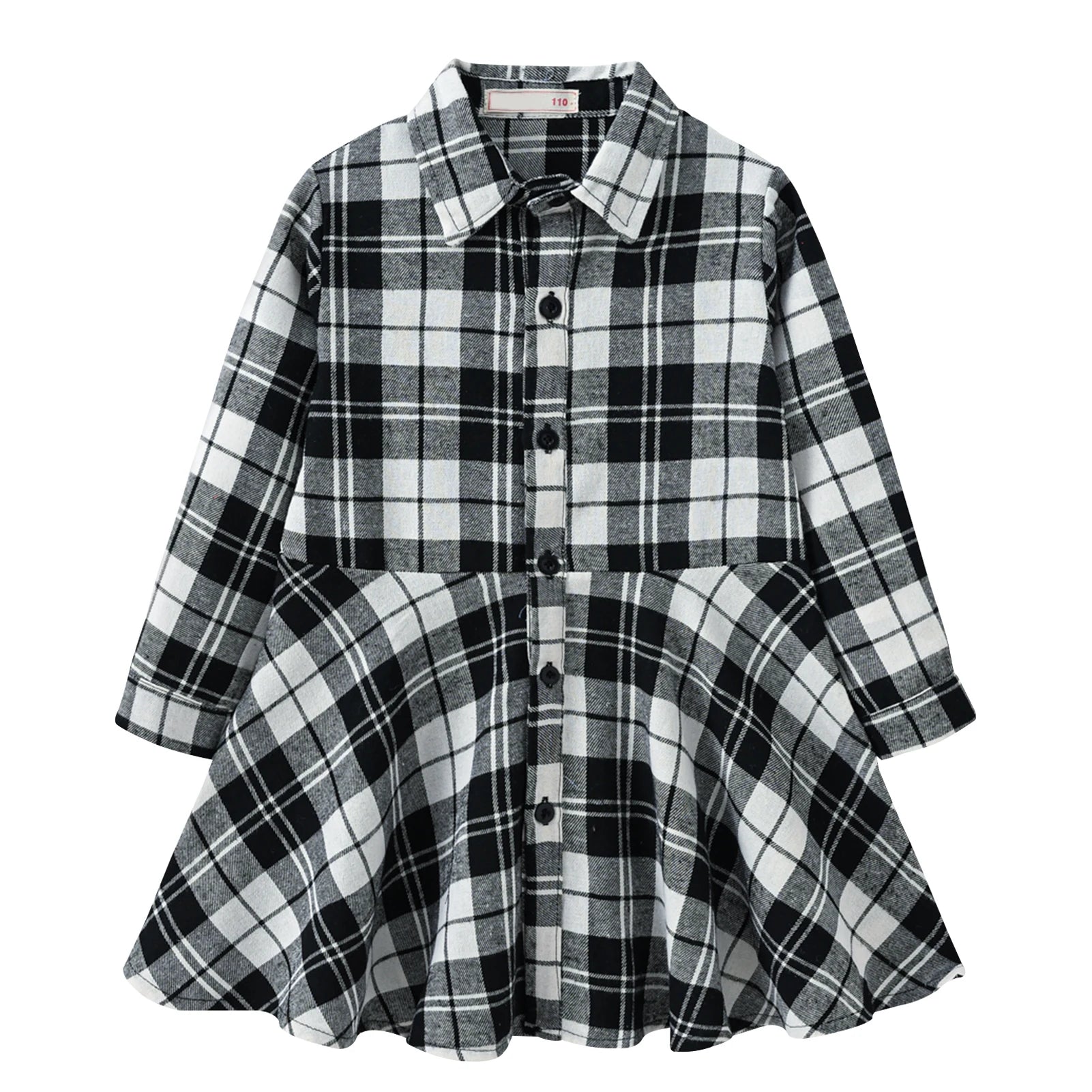Girl's Shirt,Long Sleeve Girls Checked Dress,Fashion Sweet Teens Blouse,Lapel Letter Print Children's Plaid Tops,Princess Dress