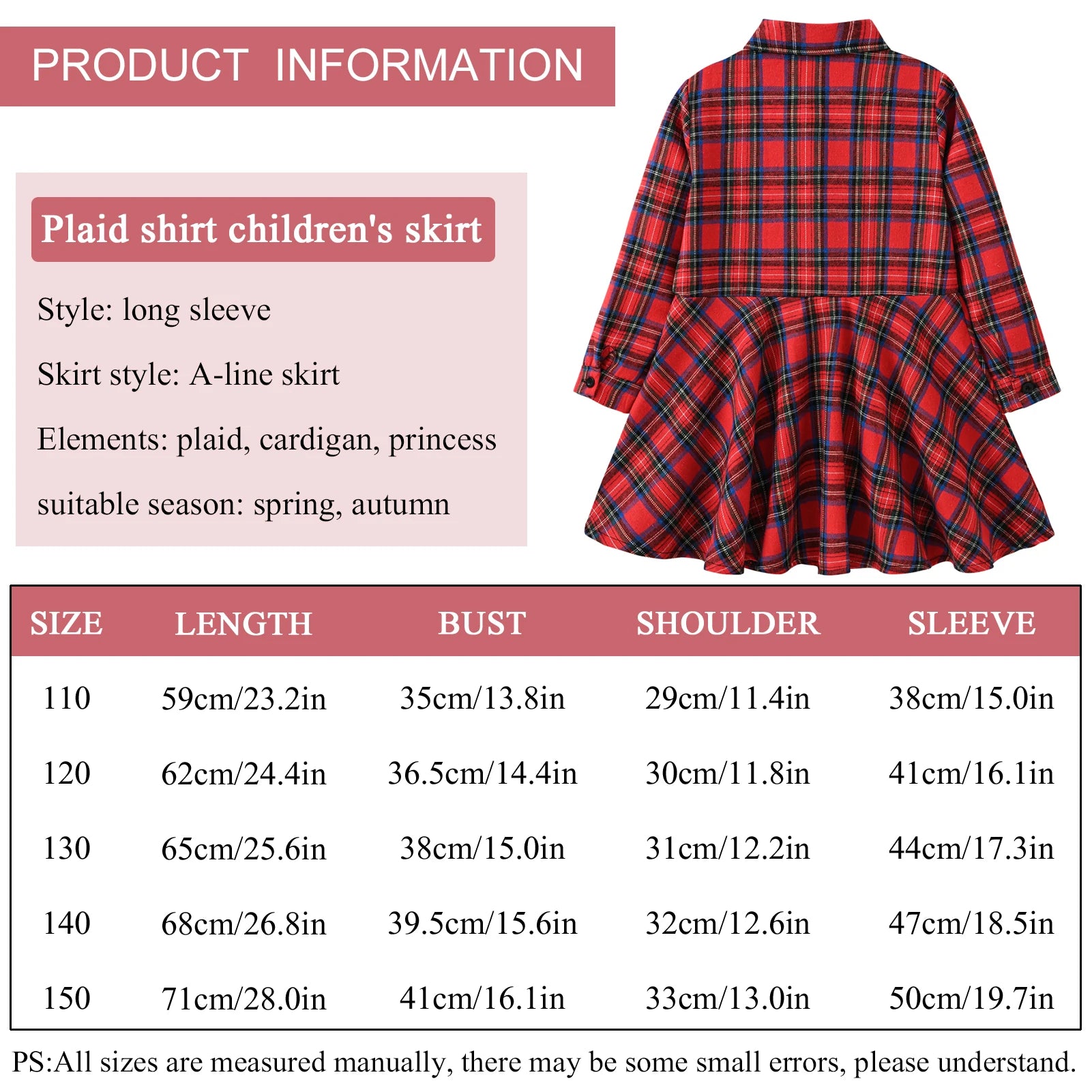 Girl's Shirt,Long Sleeve Girls Checked Dress,Fashion Sweet Teens Blouse,Lapel Letter Print Children's Plaid Tops,Princess Dress