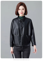 New Women Casual Loose Leather Jacket Spring Autumn Fashion Turn-down Collar Single Breasted Short Leather Motorbike Jacket