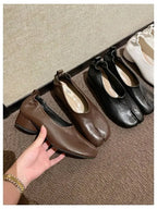 2025 Women Slip on Casual Loafers Chunky Heel Shoe Soft Moccasins Footwear New Fashion Split Toe Shoes Zapatos De Mujer
