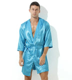 Sexy Sleepwear Men Robes Bathrobes Soft Silky Short Sleeve Nightgown Mens Homewear Dressing Gown Male Pajamas (No shorts)