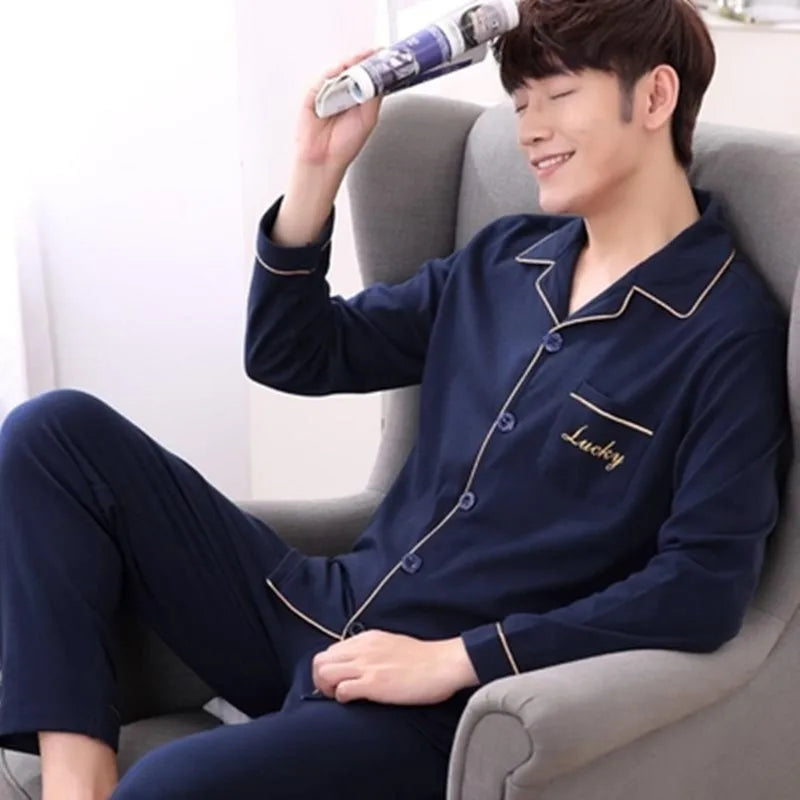 Pajamas for Men, Spring and Autumn Long-Sleeved Cardigans
