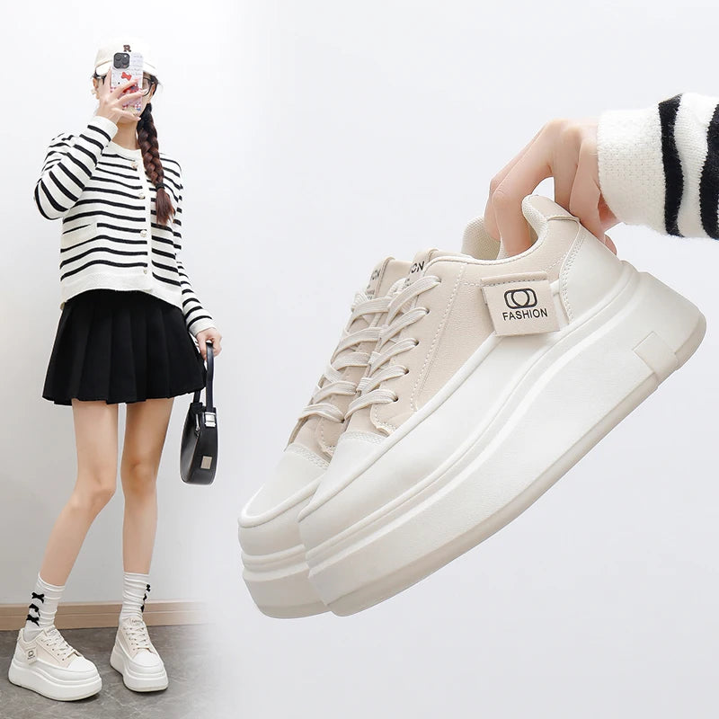 Shoes for Women Autumn Trend New Woman Flats Shoes Chunky Lace-up Soft-sole Casual Sneakers Female Vulcanized Shoe Walking Shoe