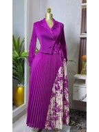 2025 Spring New Miyake Pleated A-line Dress Elegant Suit Collar Mid To Long Style Waist Cinching Slimming Women Folds Skirt