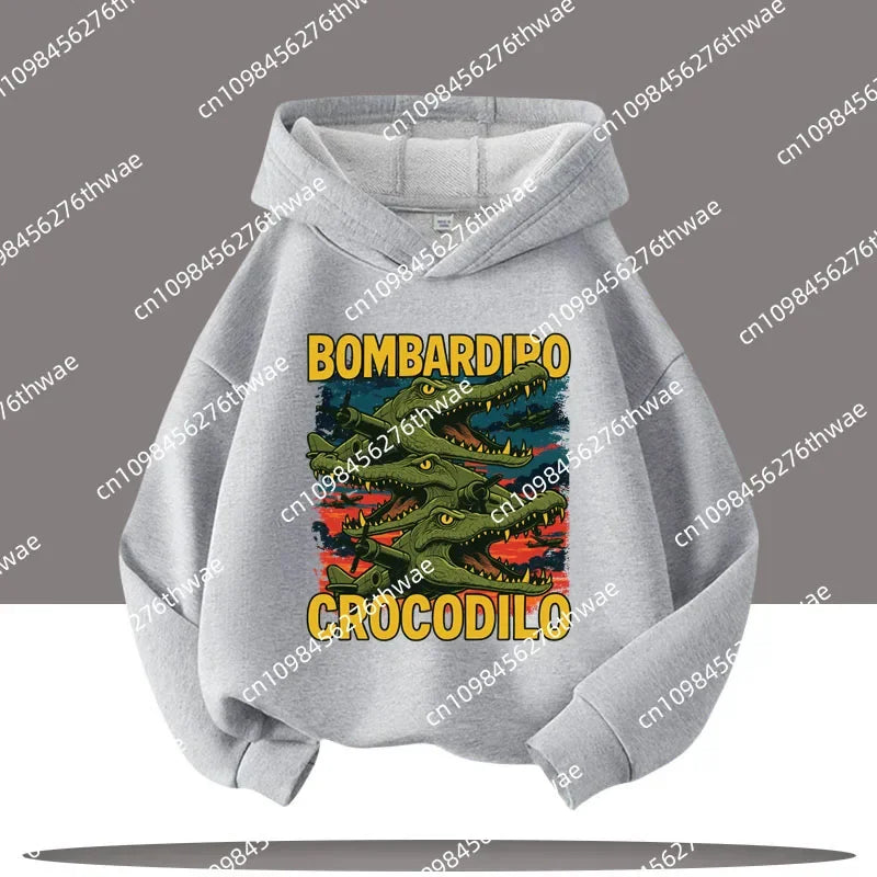 Boy's sports shirt -interesting Italian brain rot Tung Tungtung Sahur children's hooded shirt                h cartoon print-fall/winter top