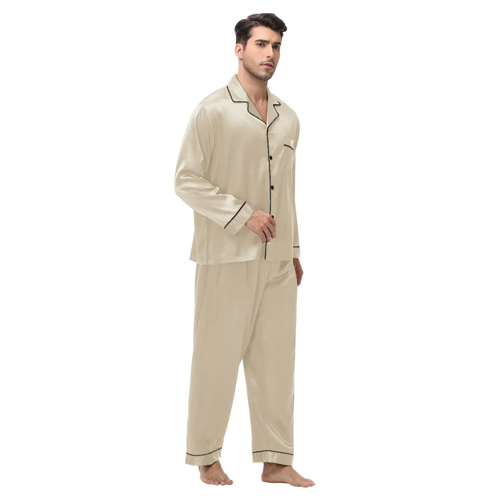 Men Pajamas Set Silk Satin Sleepwear